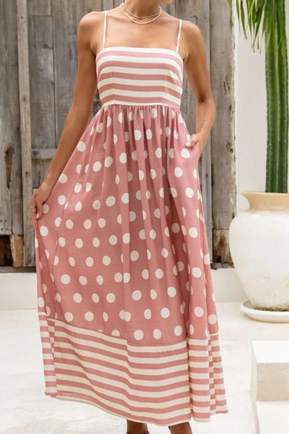 Polka Dot Square Neck Cami Dress - Dusty Pink