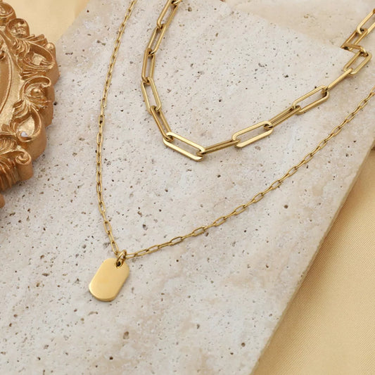 18K Gold-Plated Double Layered Necklace - Gold One Size