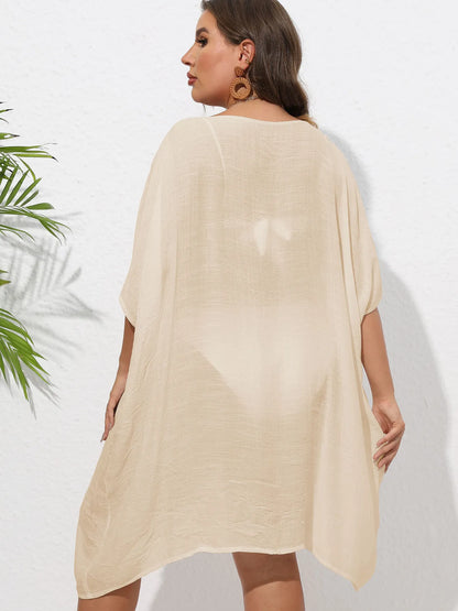 Crochet Trim V-Neck Beach Cover-Up Dress -