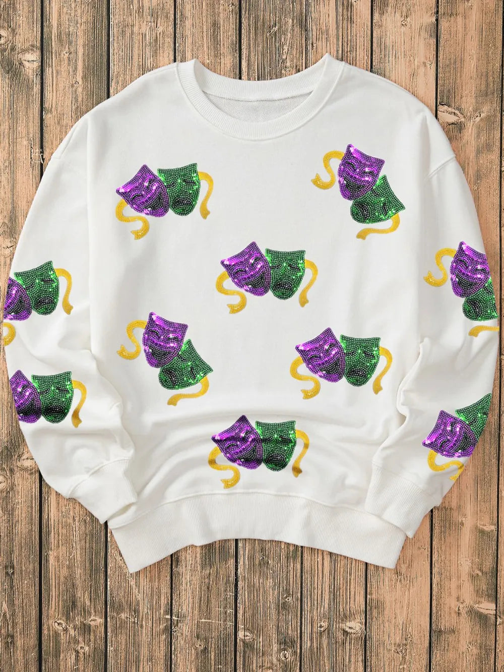 Sequin Round Neck Long Sleeve Sweatshirt -