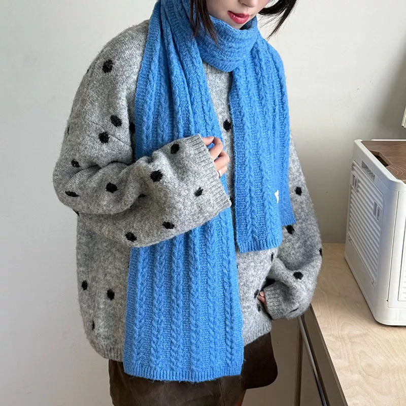Texture Knit Winter Scarf - Blue One Size