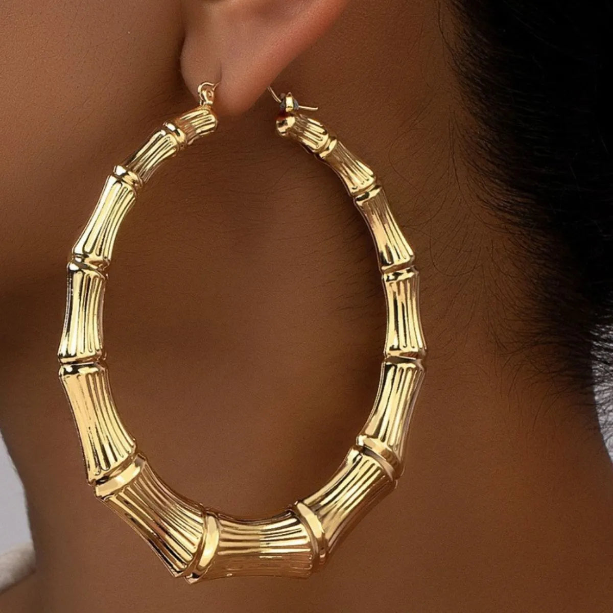 Stainless Steel Textured Hoop Earrings -