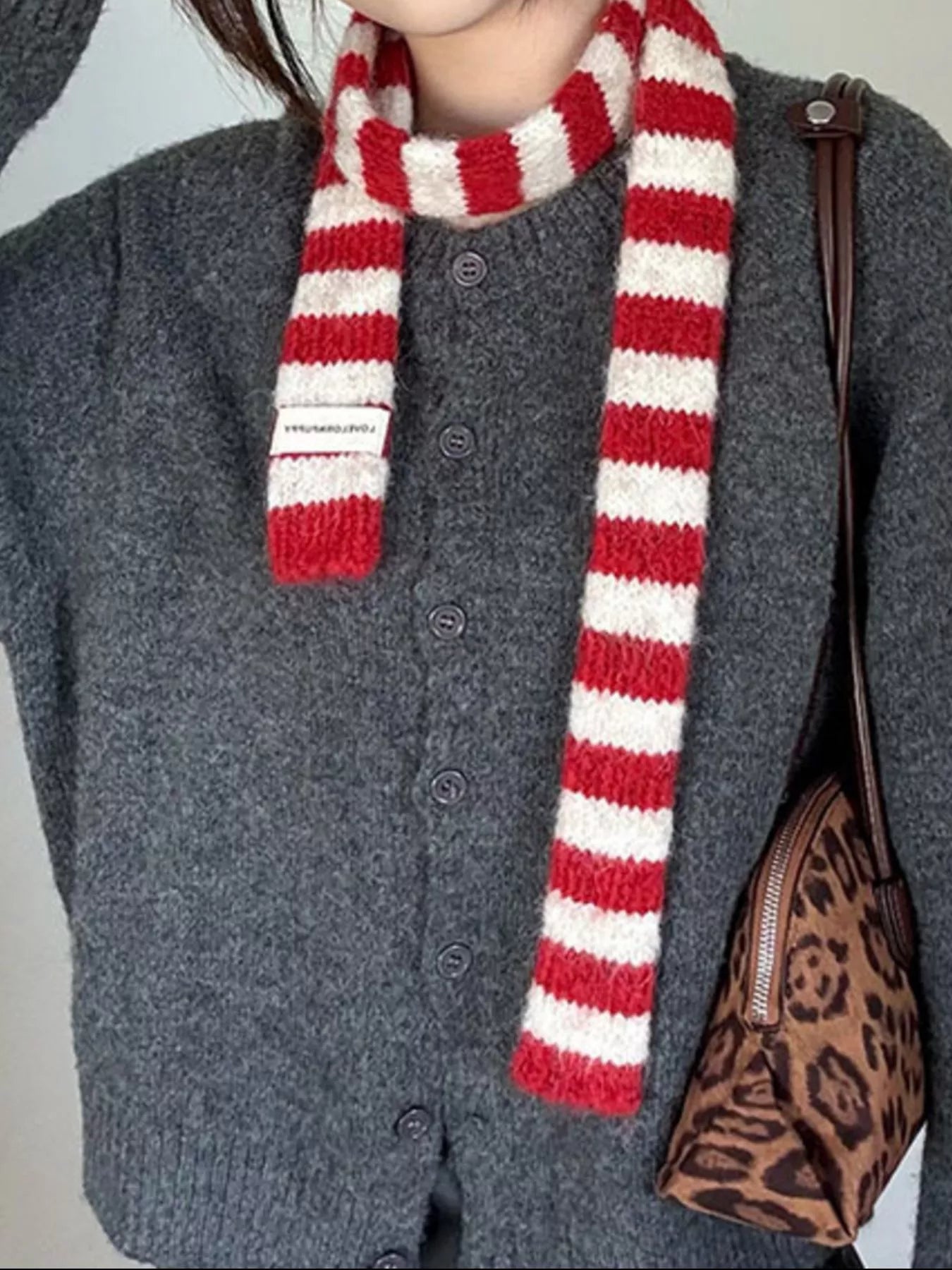 Striped Knitted Warm Scarf - Scarlet One Size