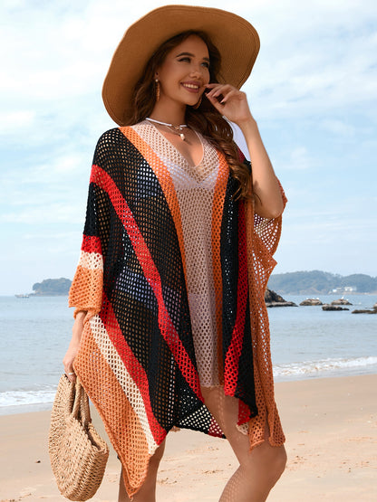 Openwork Color Block Plunge Cover-Up | AdoreStarr