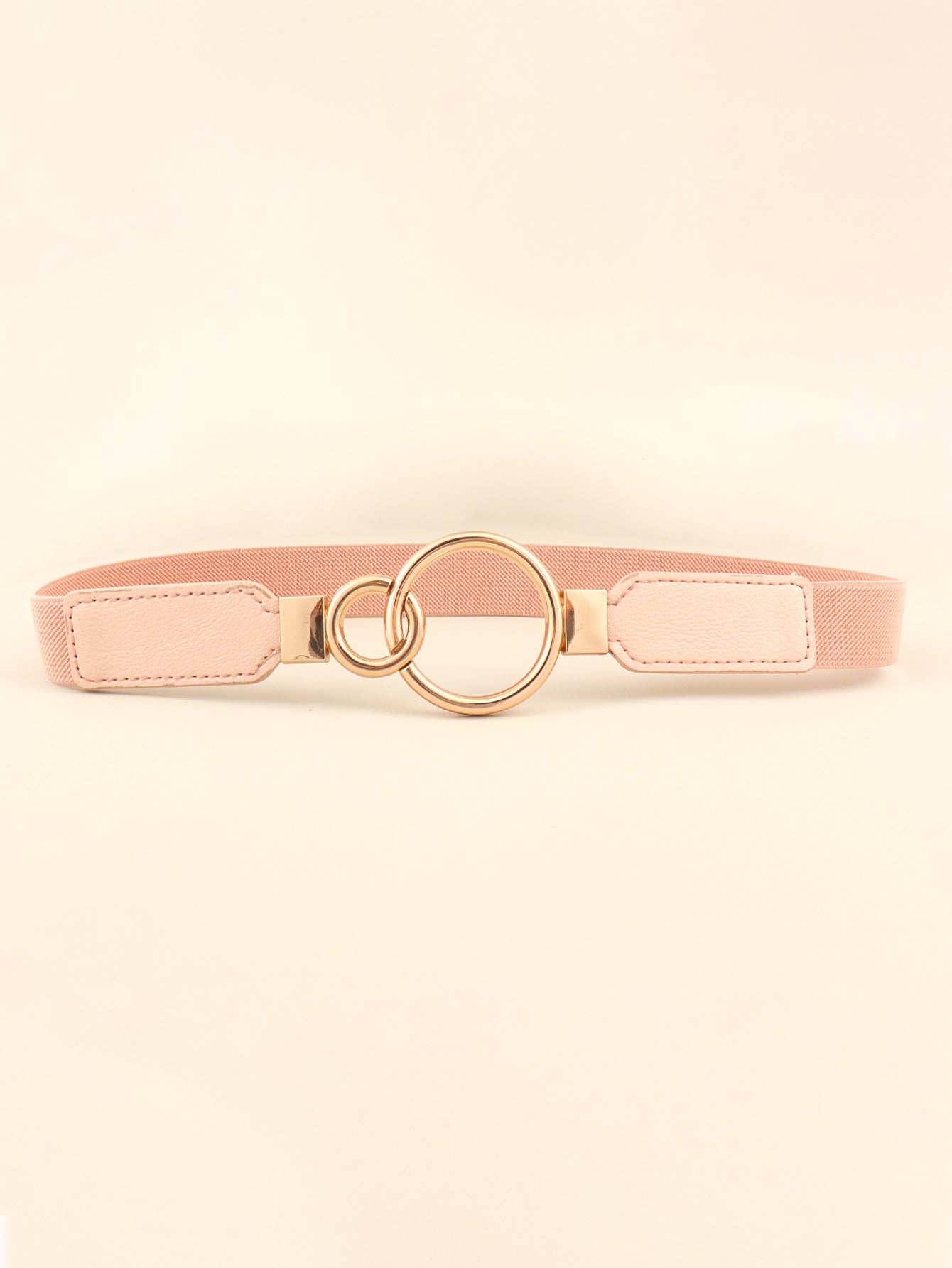 Double Ring Buckle Elastic PU Belt - Peach One Size