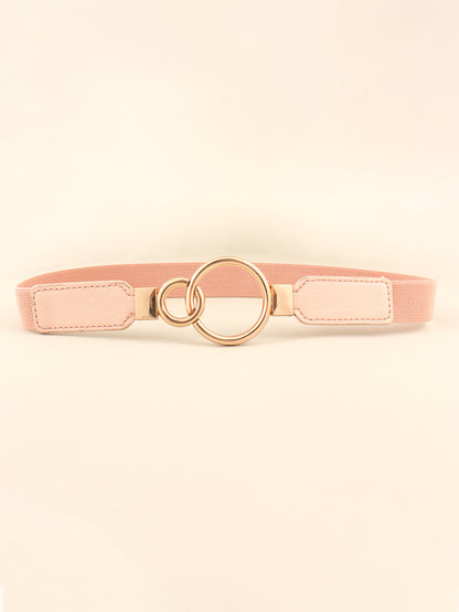 Double Ring Buckle Elastic PU Belt - Peach One Size