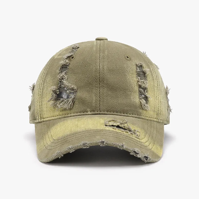 Distressed Adjustable Cotton Baseball Cap - Yellow-Green One Size