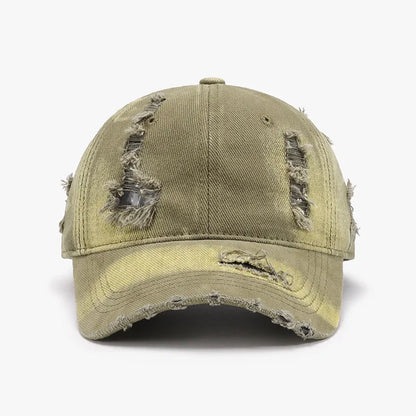 Distressed Adjustable Cotton Baseball Cap - Yellow-Green One Size