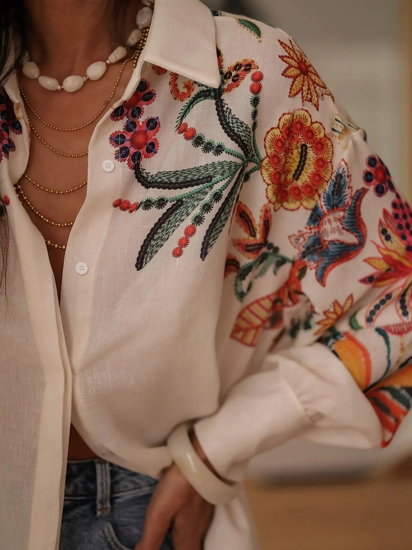 Floral Button Up Long Sleeve Shirt -