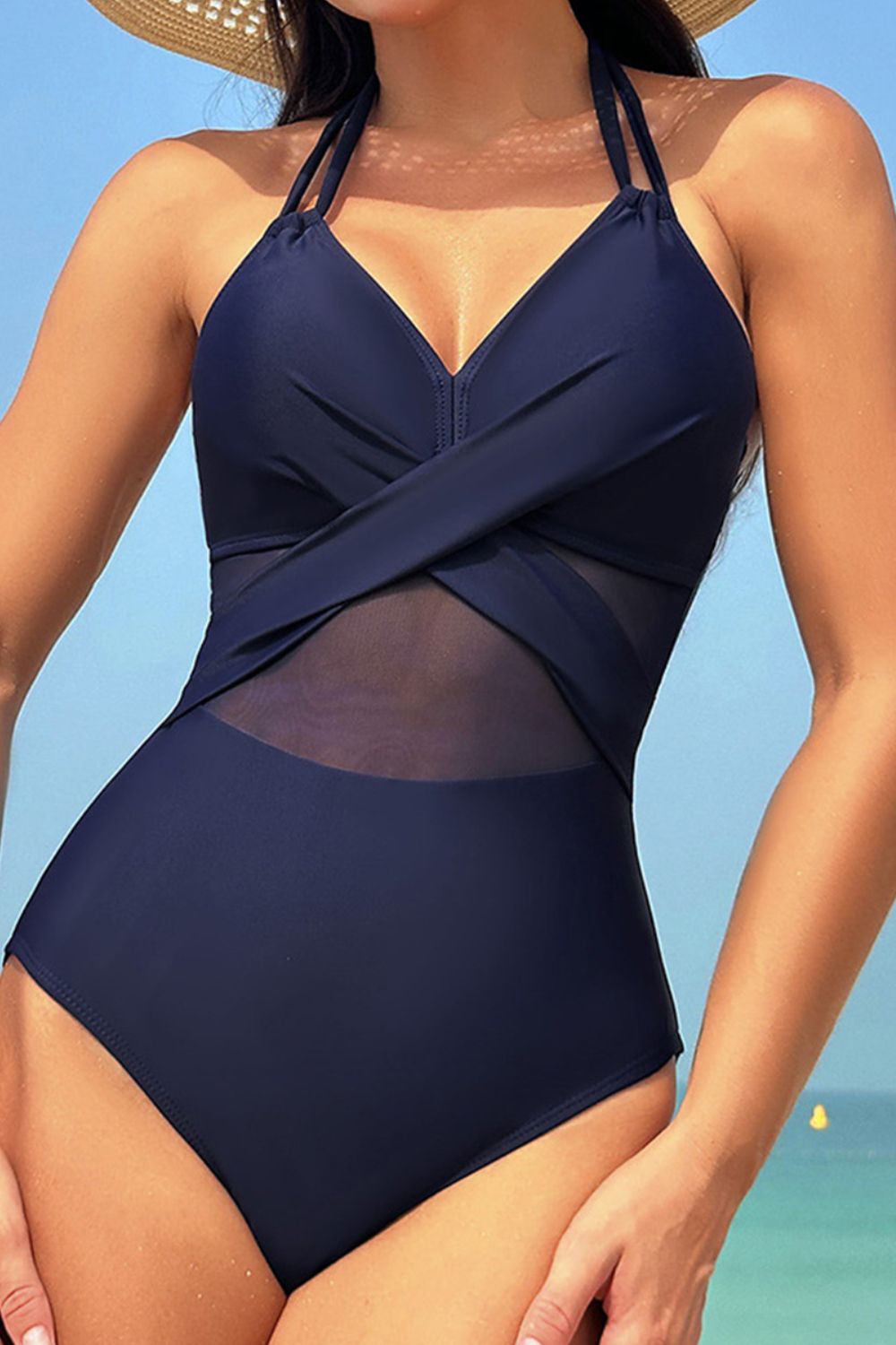 Crisscross Halter Neck One-Piece Swimwear | AdoreStarr