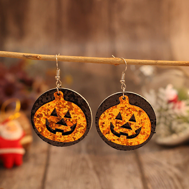 PU Leather Pumpkin Earrings - Tangerine One Size