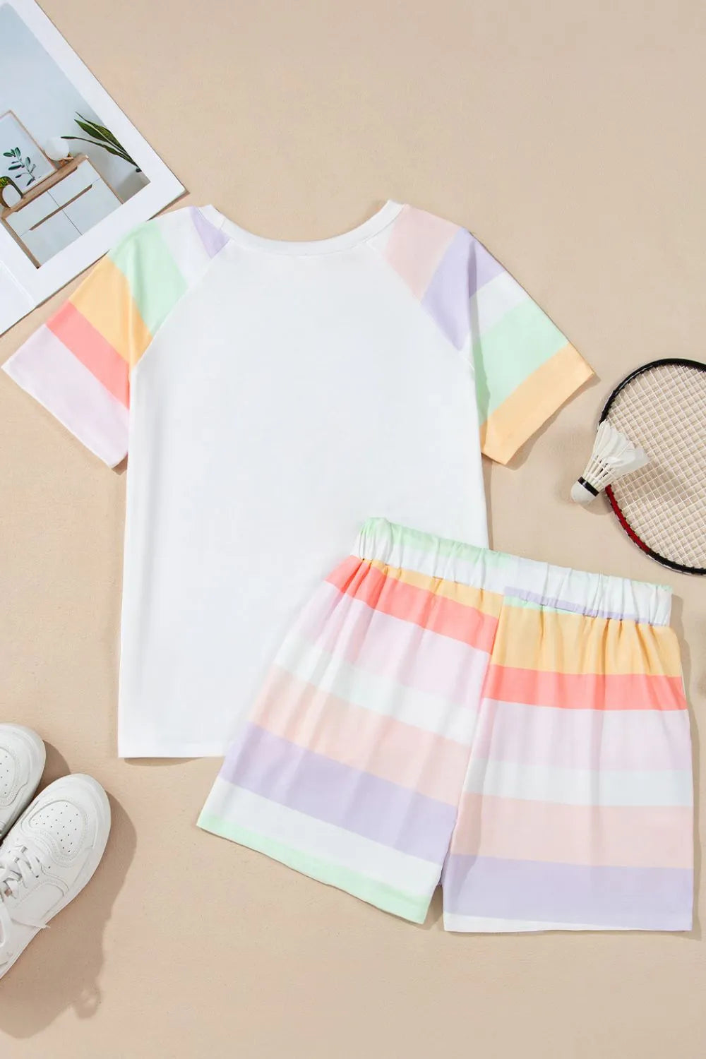 Rainbow Striped T-Shirt and Shorts Lounge Set -