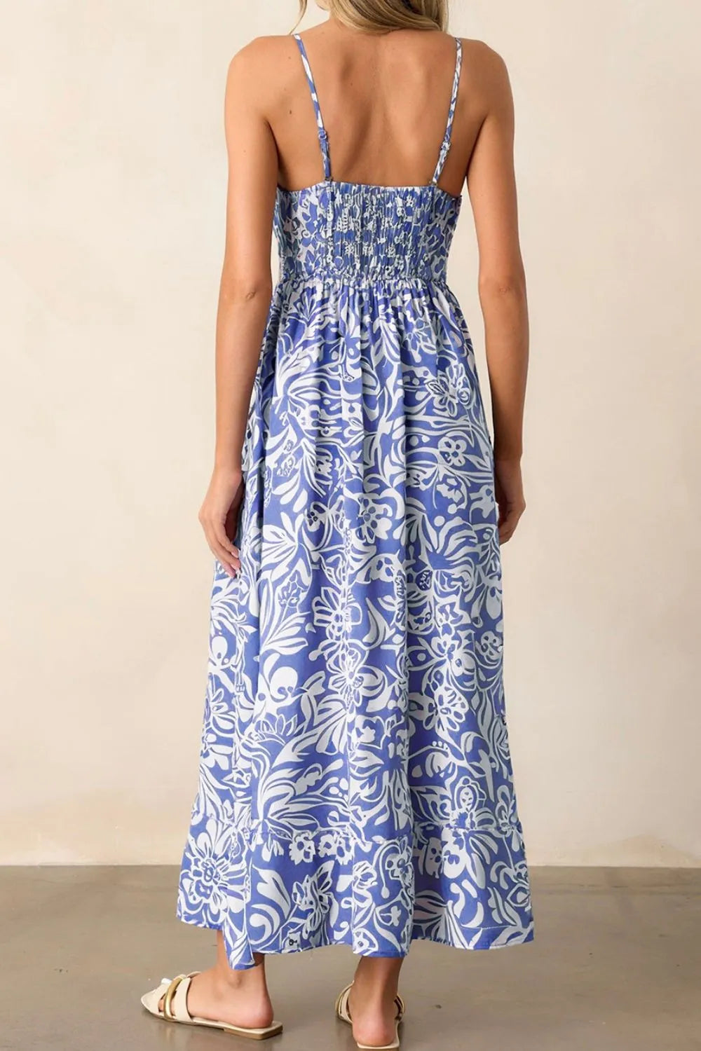 Floral Print Spaghetti Strap High Waist Dress -