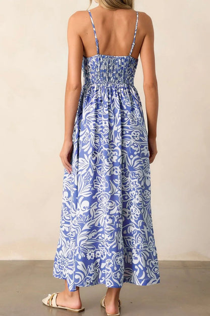 Floral Print Spaghetti Strap High Waist Dress -