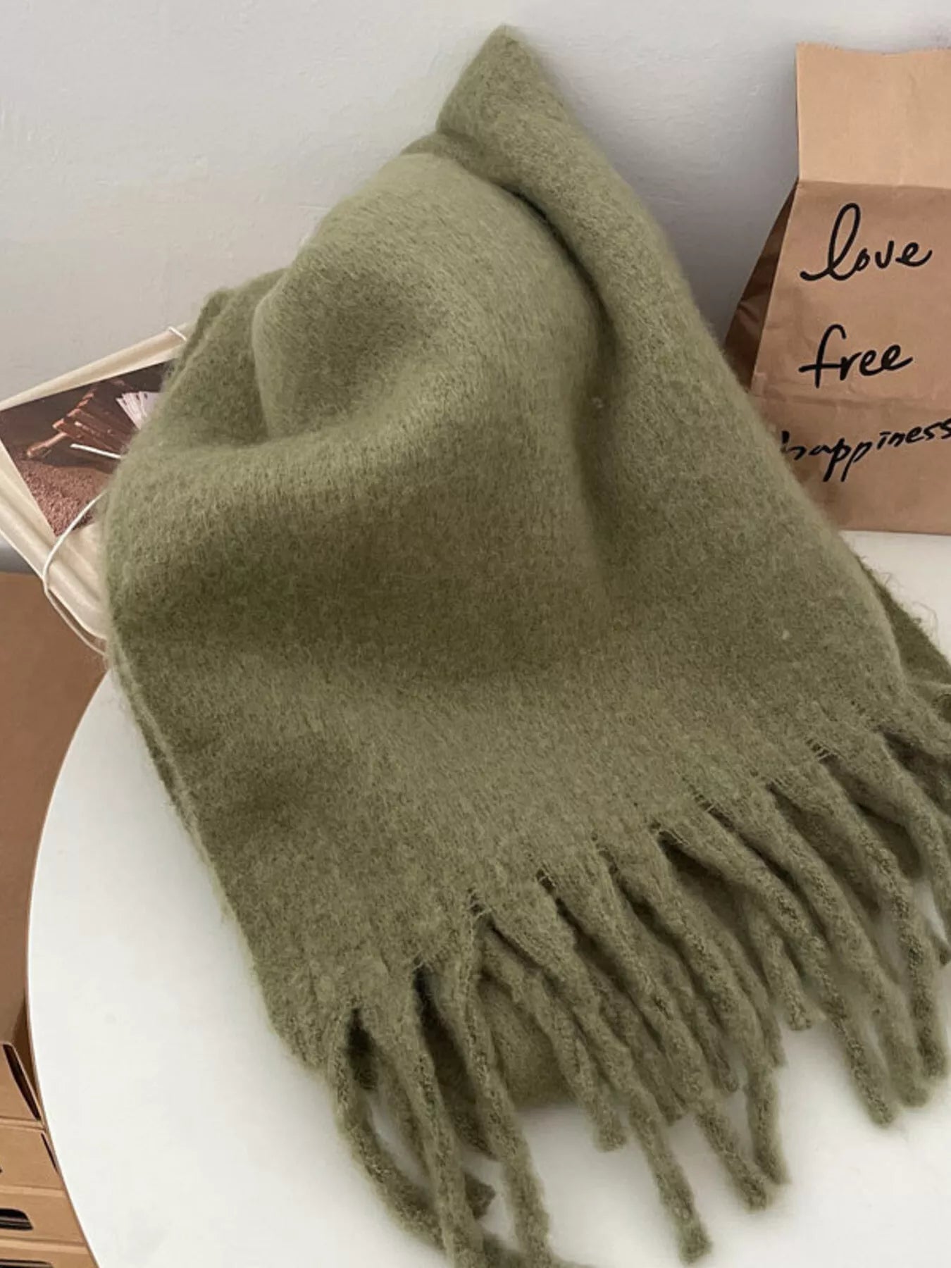 Solid Color Fringe Scarf -