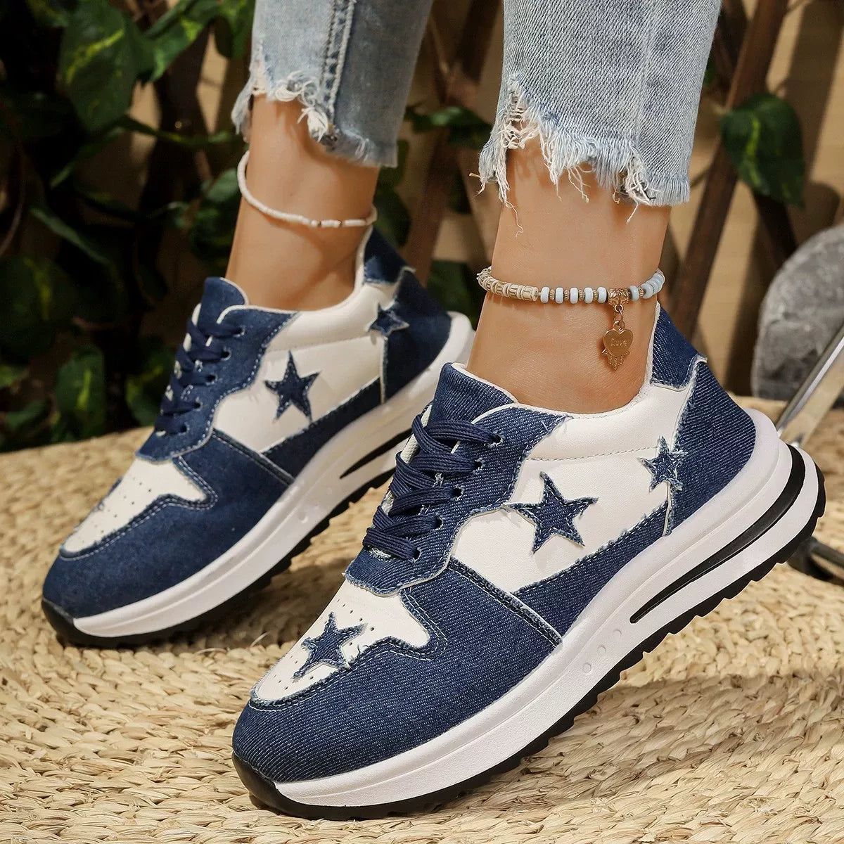 Star Lace Up Sneakers - Blue