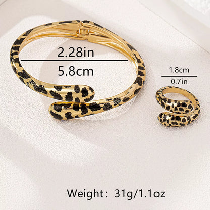 Leopard Bypass Ring and Bracelet Jewelry Set -