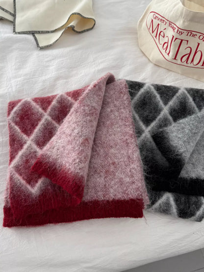 Diamond Pattern Fuzzy Knit Scarf -