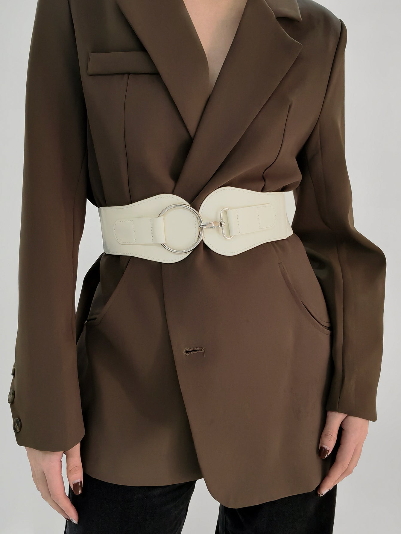 PU Elastic Wide Belt - White One Size