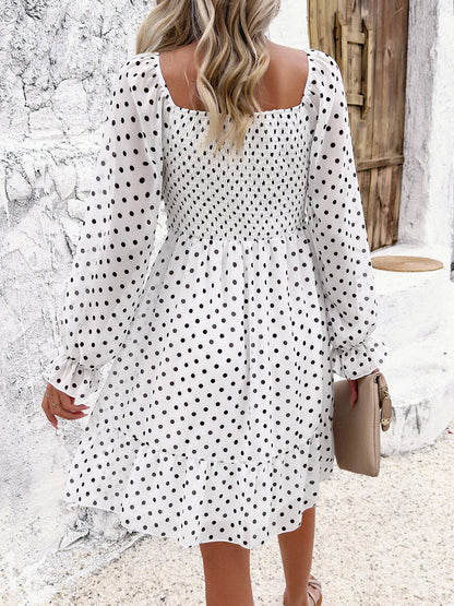 Smocked Polka Dot Long Sleeve Dress | AdoreStarr