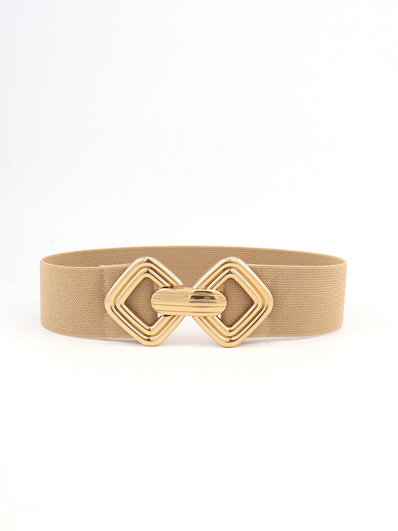Geometric Buckle Elastic Wide Belt - Khaki One Size