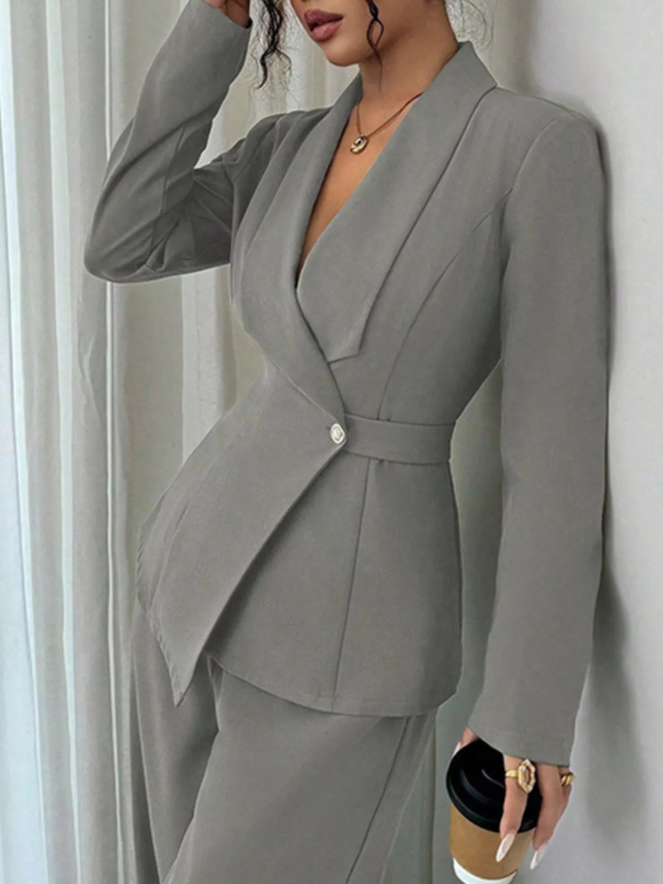 One Button Blazer and Pants Set -