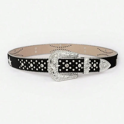 PU Leather Inlaid Rhinestone Belt -