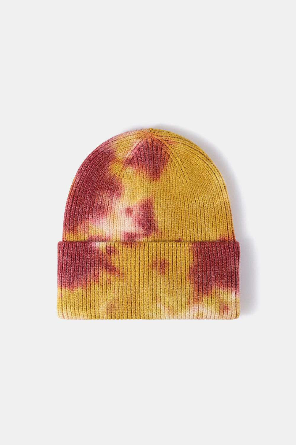 Tie-Dye Cuffed Rib-Knit Beanie Hat - Mustard One Size