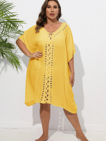 Crochet Trim V-Neck Beach Cover-Up Dress -