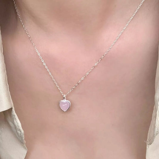 Sterling Silver Heart Pendant Necklace - Blush Pink One Size
