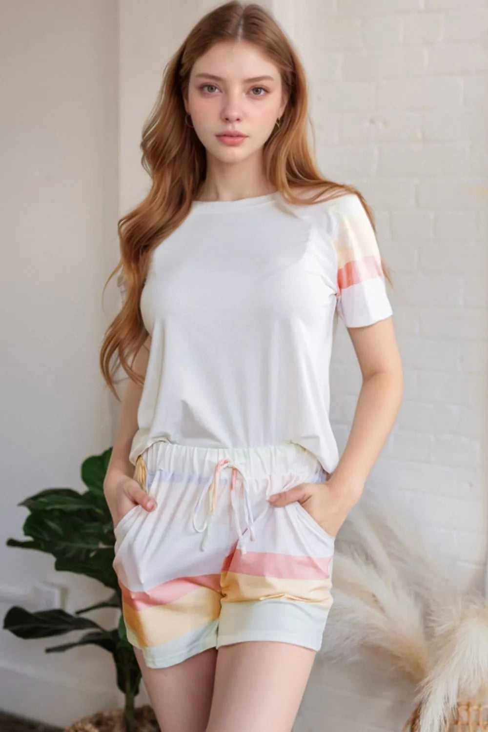 Rainbow Striped T-Shirt and Shorts Lounge Set -