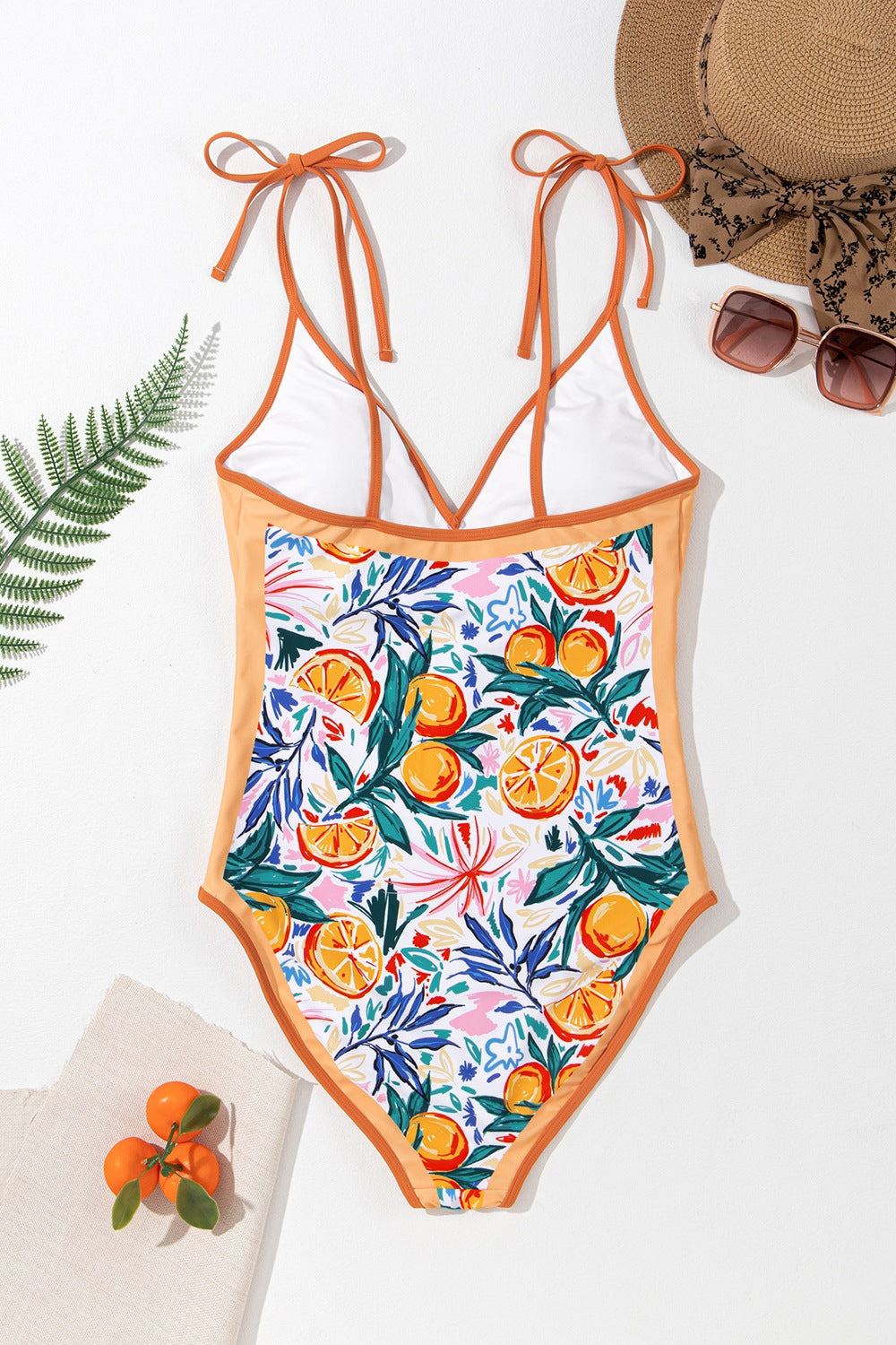 Printed V-Neck Tie Shoulder One-Piece Swimwear | AdoreStarr