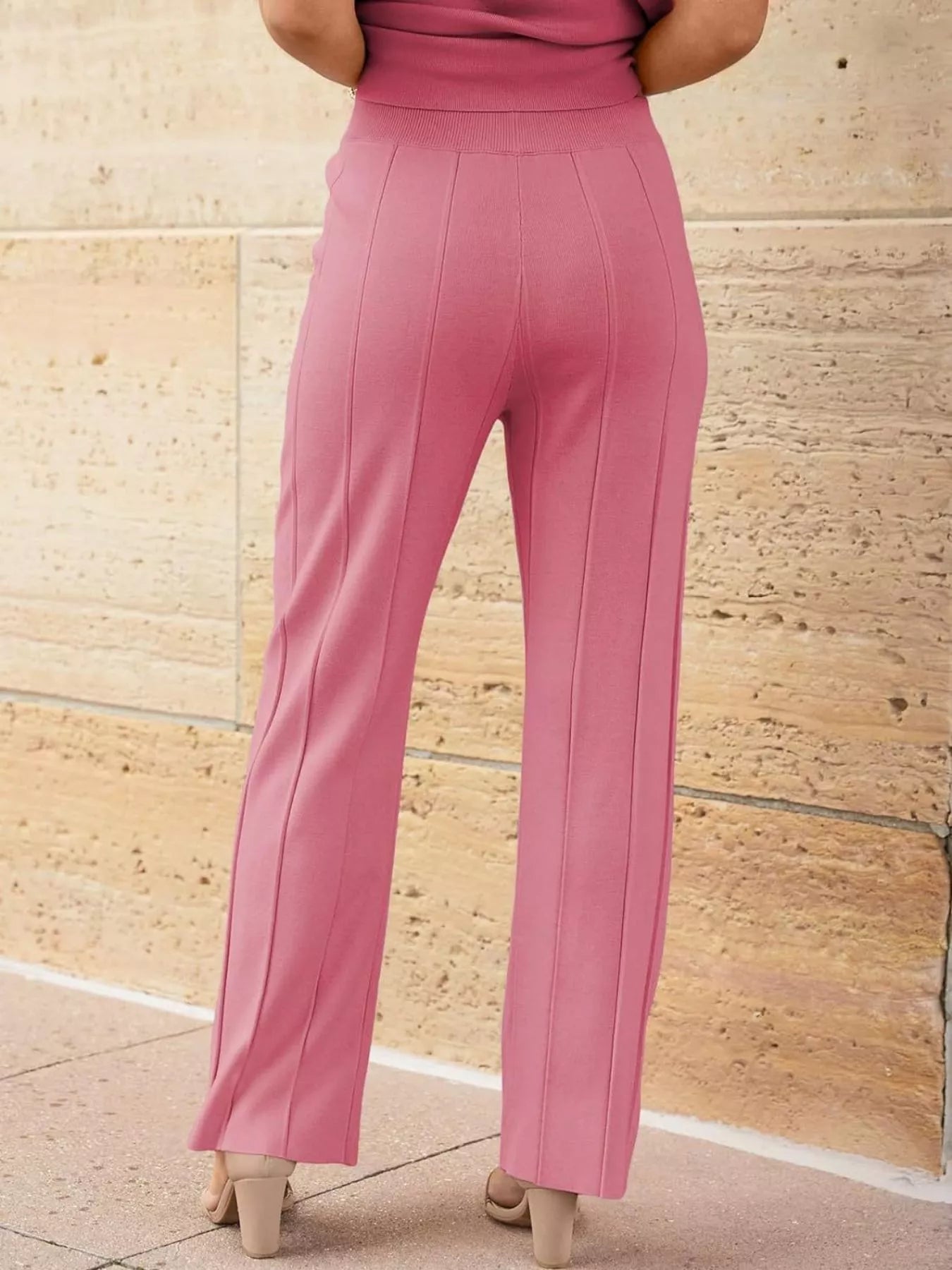 Casual Color Cap Sleeve Top and Pants Knit Set -