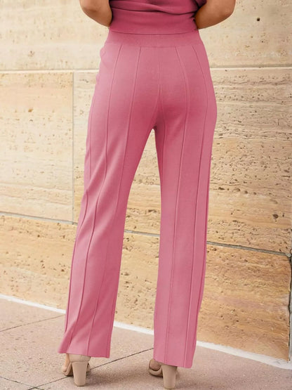 Casual Color Cap Sleeve Top and Pants Knit Set -