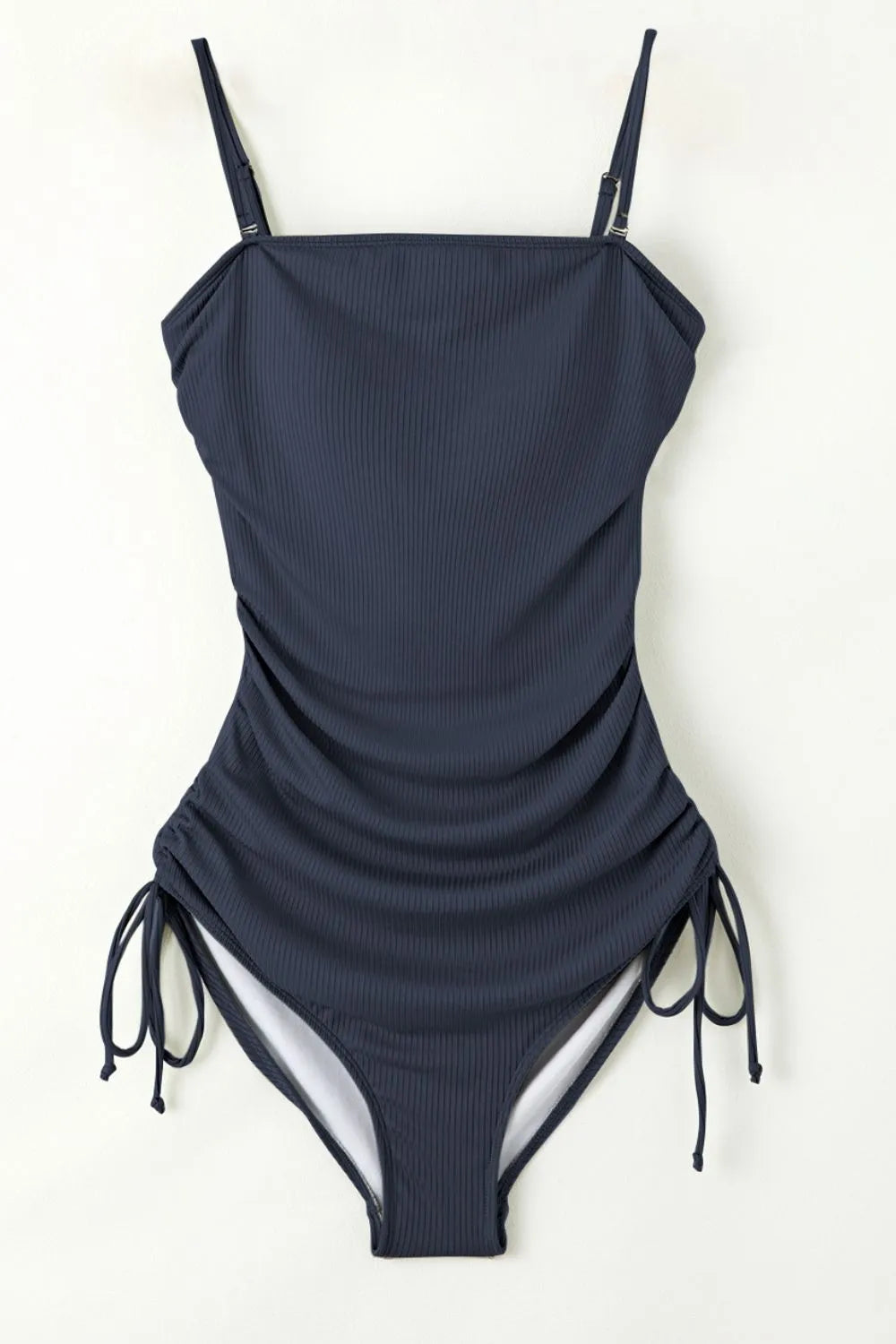 Ribbed Drawstring Sides Cutout One Piece Swimsuit -