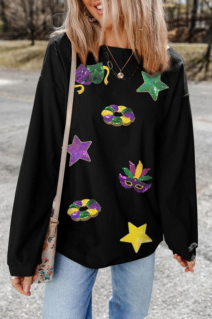 Sequin Round Neck Long Sleeve Sweatshirt -