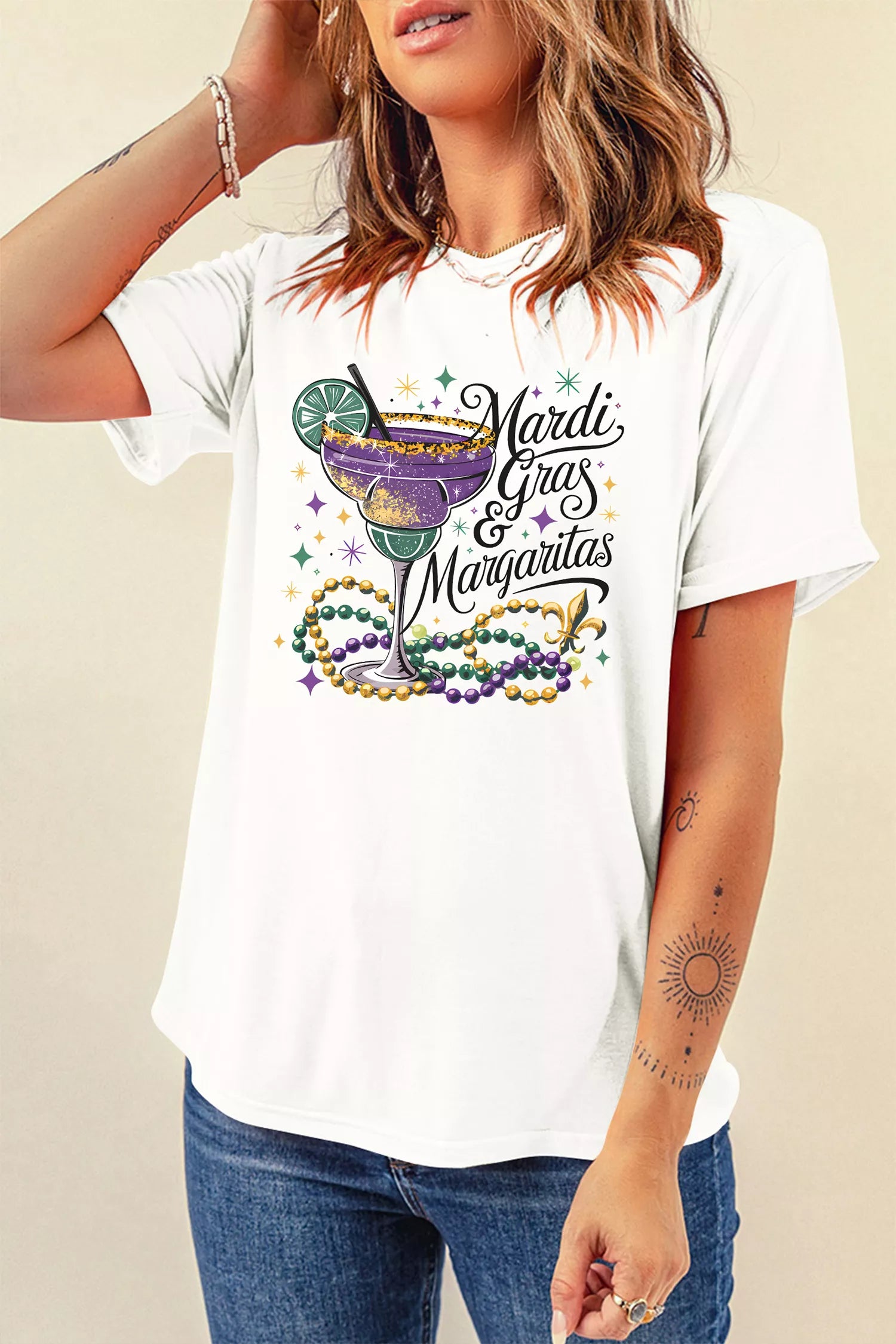 Mardi Gras Margaritas Cheerful Graphic Tee - White XL