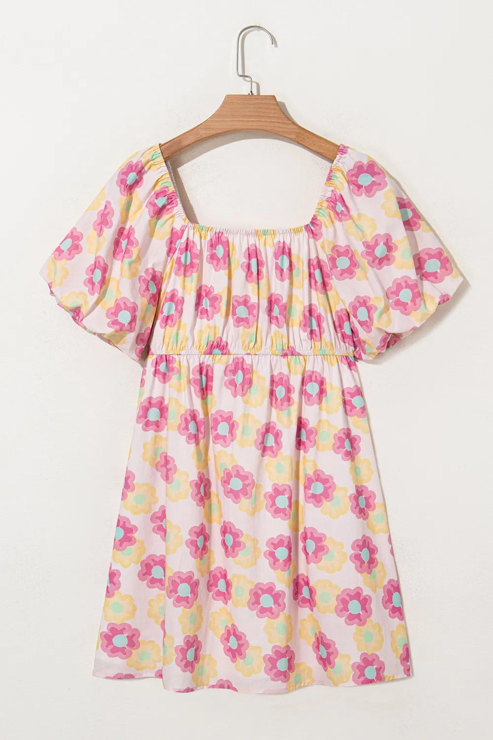 Floral Square Neck Puff Sleeve Flared Dress -