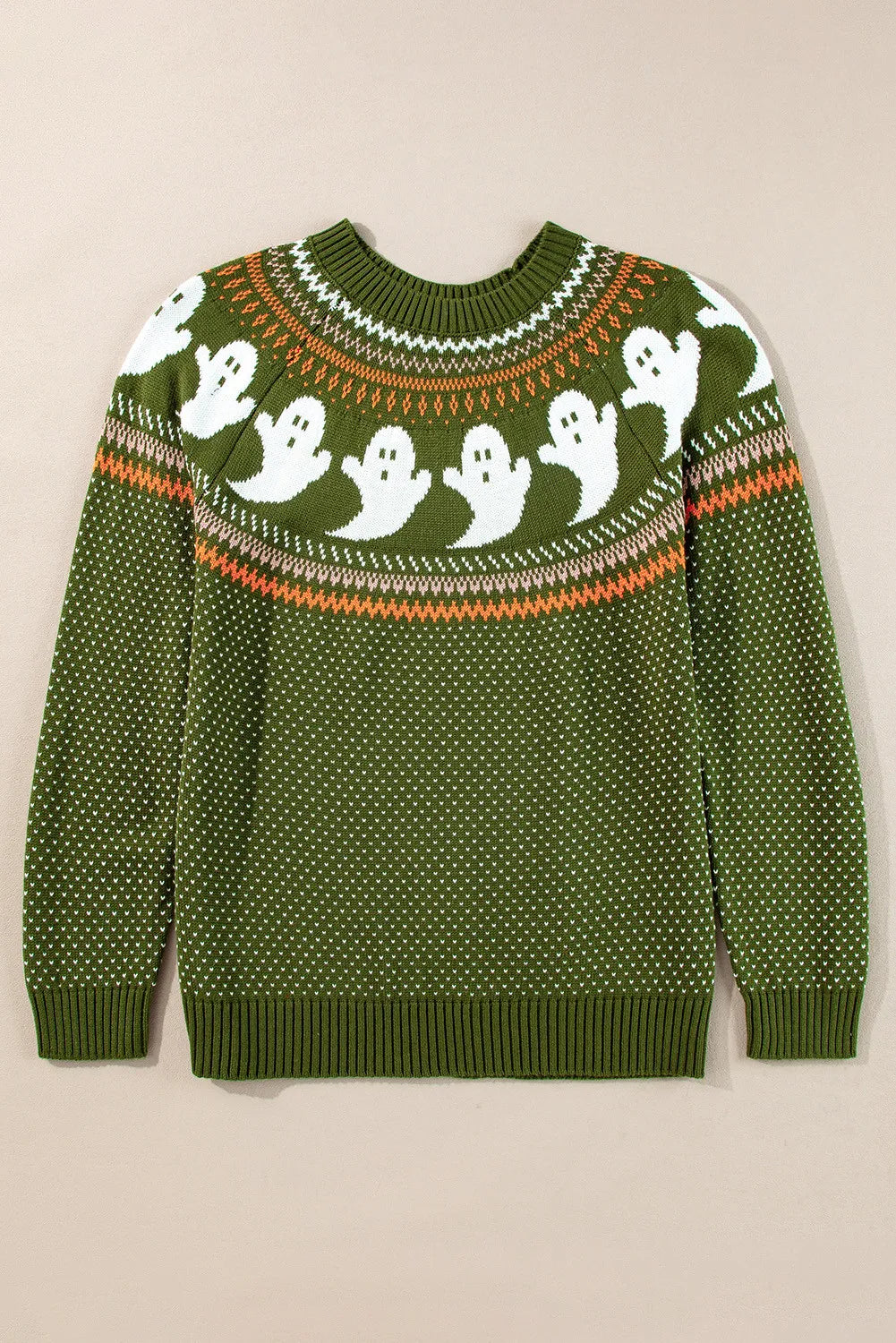 Ghost Round Neck Long Sleeve Sweater - Moss
