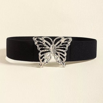 Butterfly Alloy Buckle Elastic Belt - Black One Size