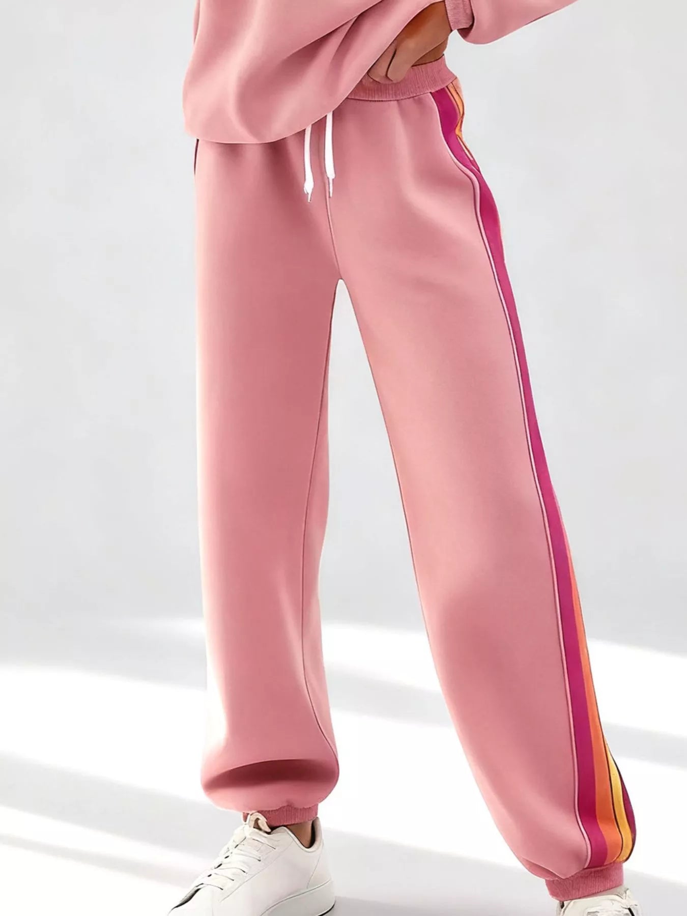 Striped Round Neck Sweatshirt and Pants Set -