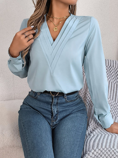 V-Neck Long Sleeve Blouse