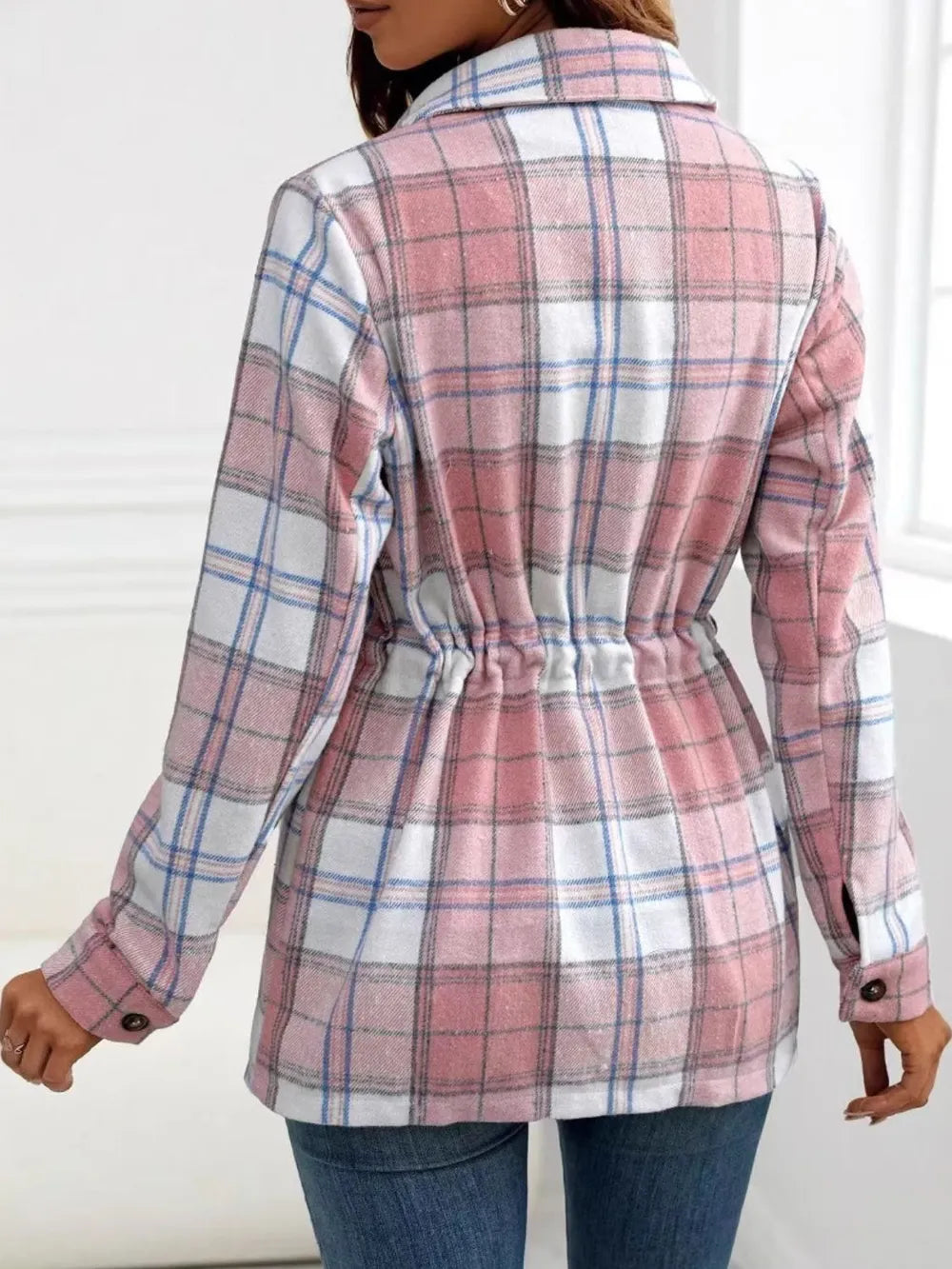 Plaid Button Up Jacket - Blush Pink