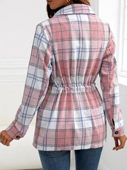 Plaid Button Up Jacket - Blush Pink