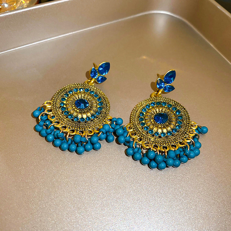 Rhinestone Alloy Bead Dangle Earrings - Cerulean One Size