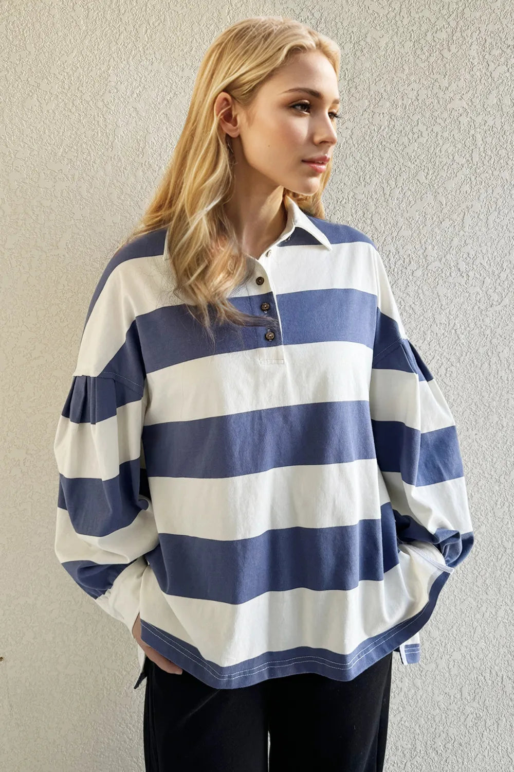 Wide Striped Collared Neck Top -