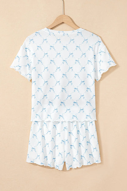 Printed Round Neck Top and Shorts Two-Piece Lounge Set -