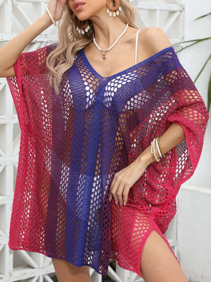 Rainbow Gradient Crochet Beach Cover-Up -