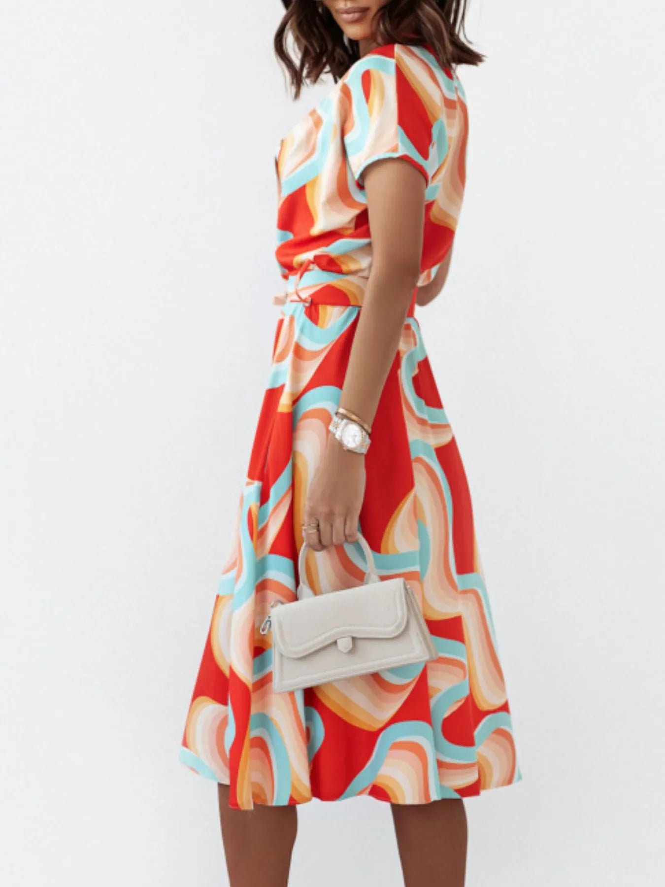 Printed Button Front Midi Dress -