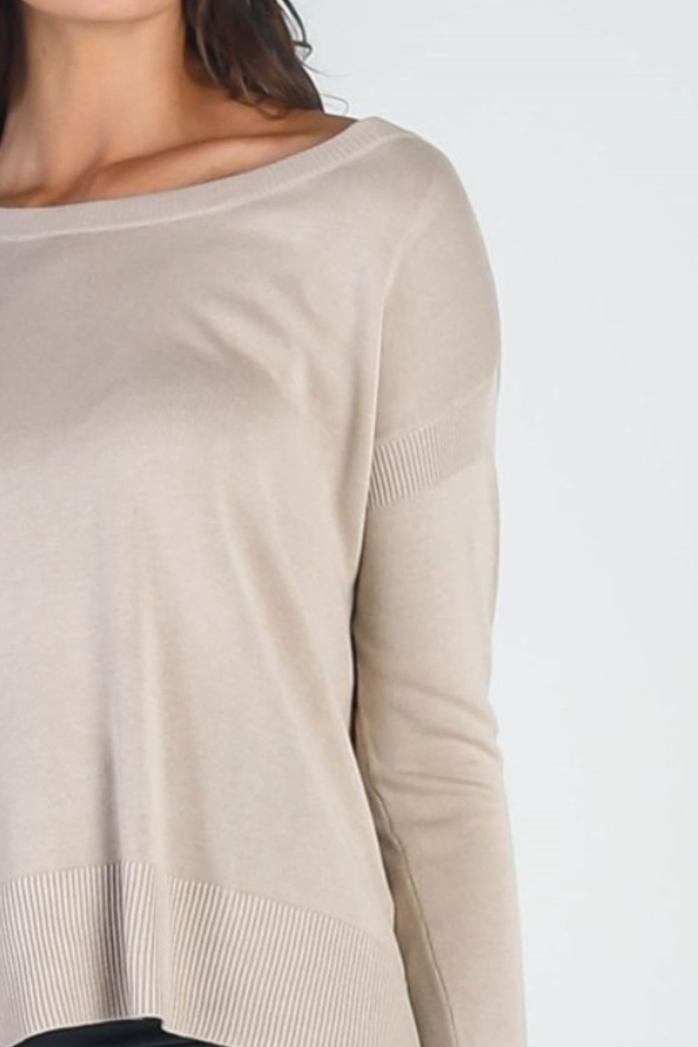 UNIQ Cold Shoulder Long Sleeve Knit Top - Beige